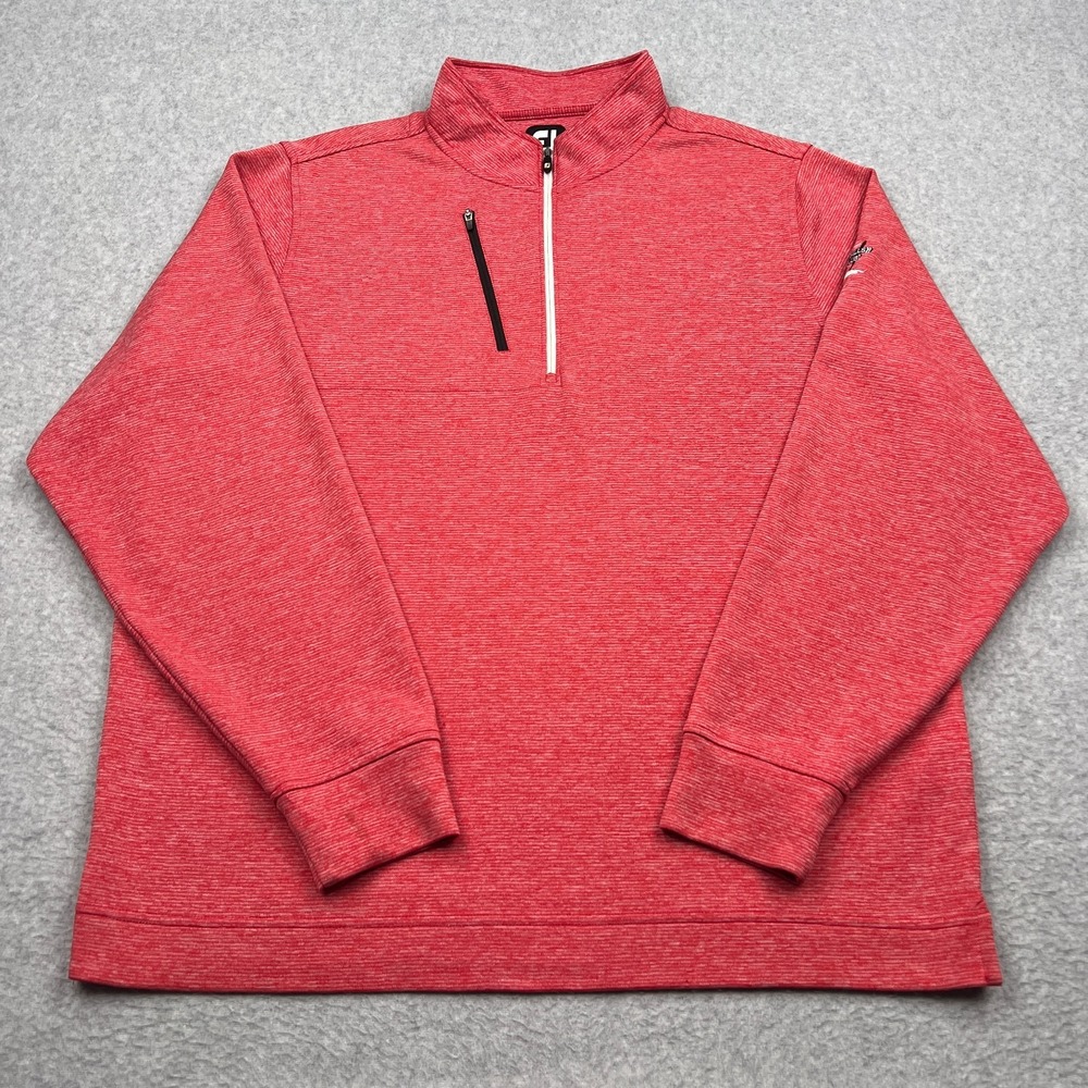 FootJoy Half Zip Pullover Mens XL Red Heathter Pinstripe Stretch Golf Layer Logo